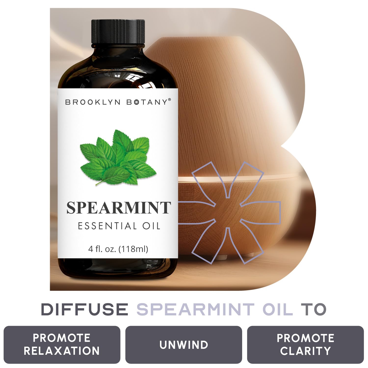 Brooklyn Botany Spearmint & Lemon Essential Oils – 4 Fl Oz (Pack of 2) – 100% Pure & Natural – Invigorating & Energizing Aromatherapy Blend