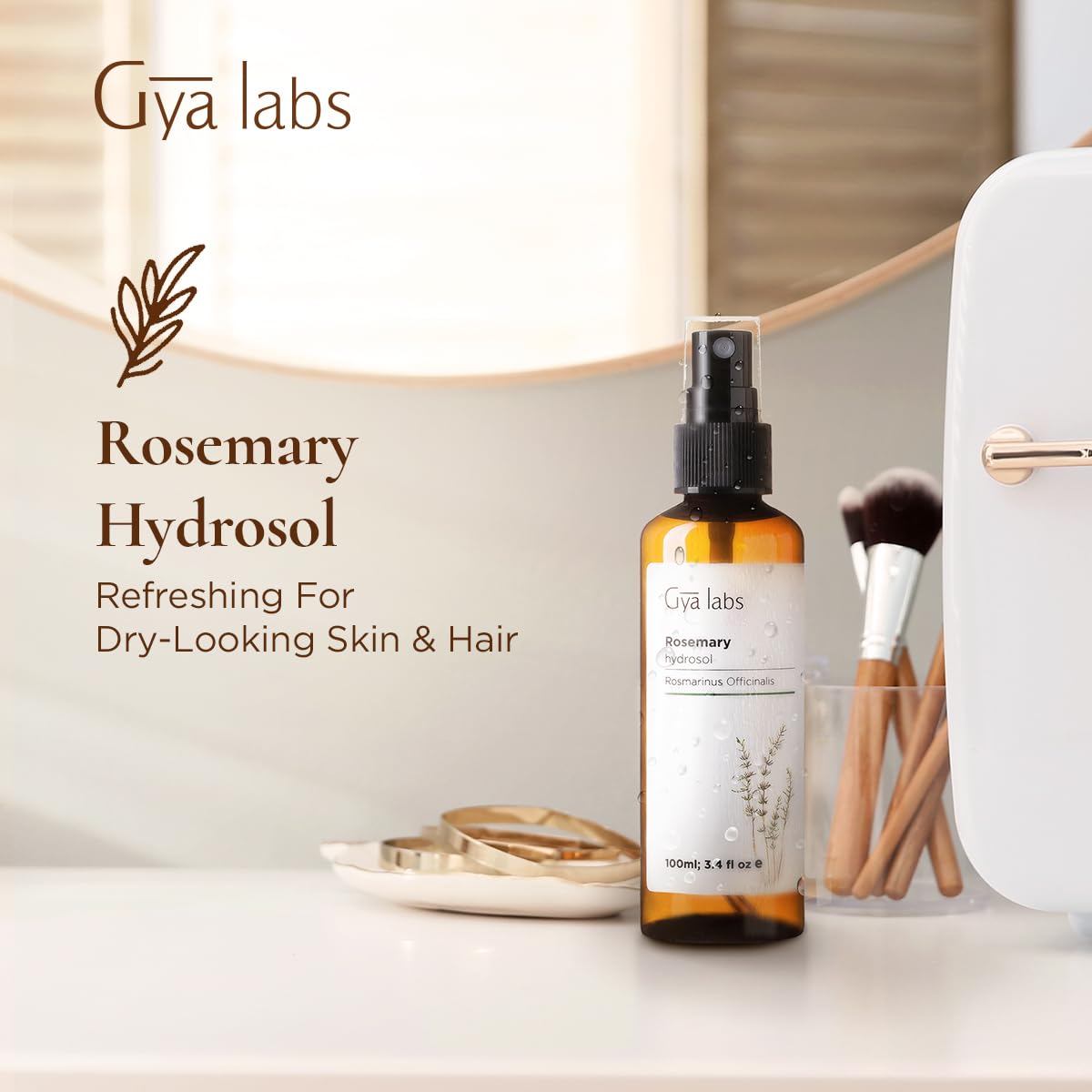 Gya Labs Rosemary Hydrosol - 3.4 Fl Oz - Hydrating Face & Body Mist for Skin Toner & Hair Refresher - As Pillow, Room & Linen Spray for Fresh Scent