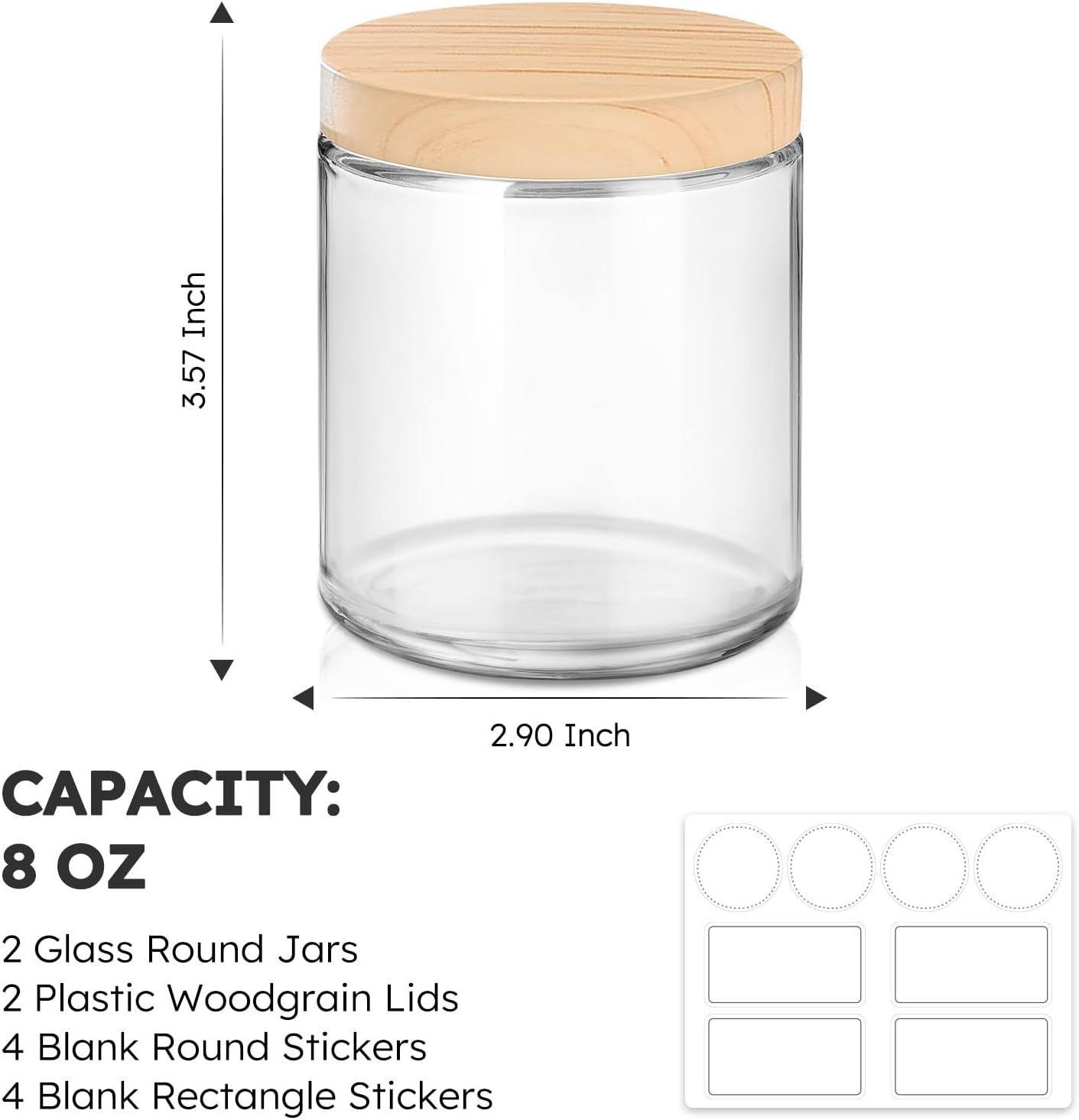 8 OZ Glass Jars with Lids, 2 Pcs Candle Jars with Plastic Woodgrain Lids & Inner Liners, Reusable Travel Containers for Creams, Makeup, Lotion, Cosmetic