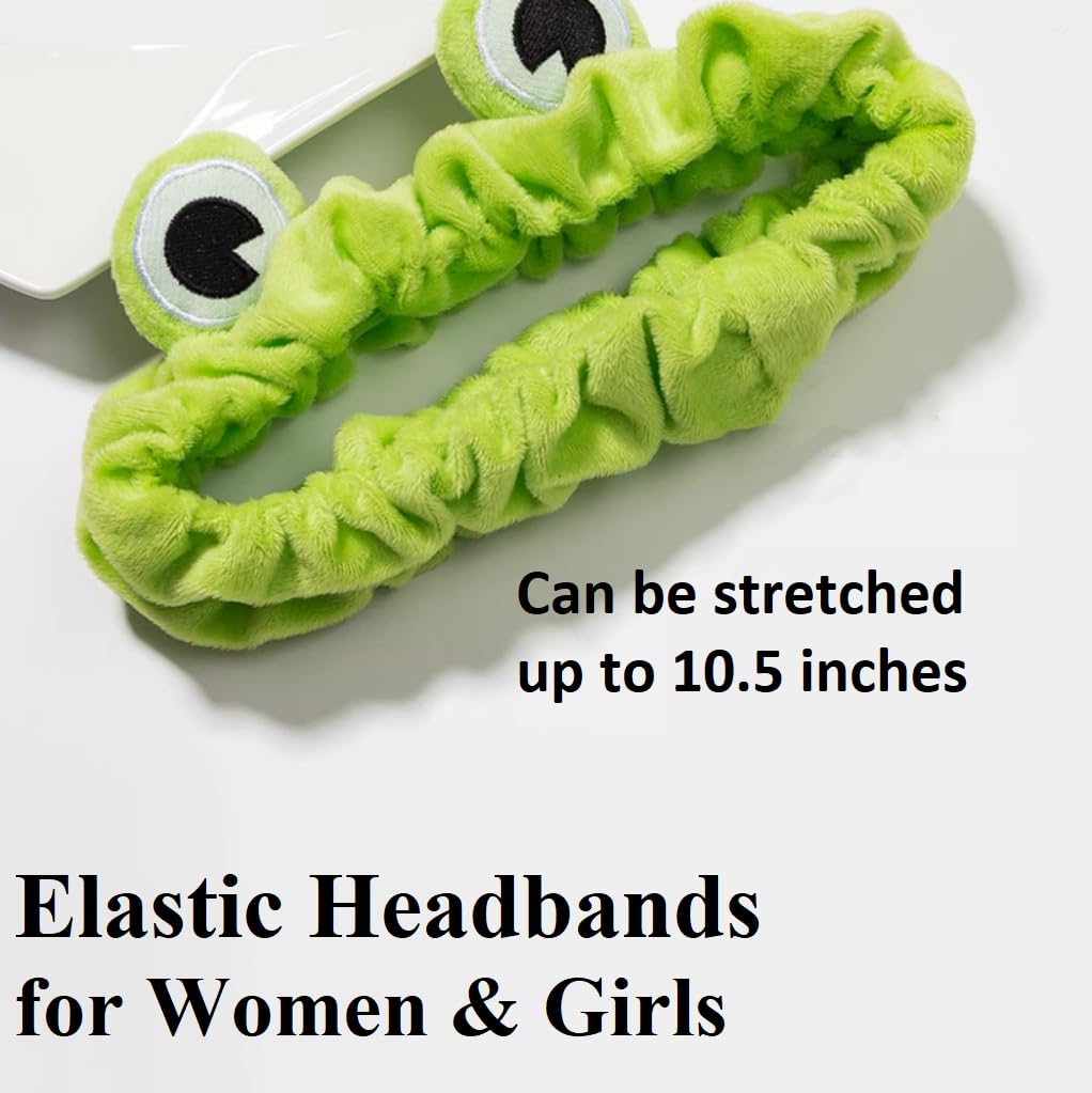 Huachi Makeup Headbands for Women for Washing Face Frog Headband Cute Spa Animal Facial Hair Band for Girls Soft Elastic Skincare Shower Head Wraps Green