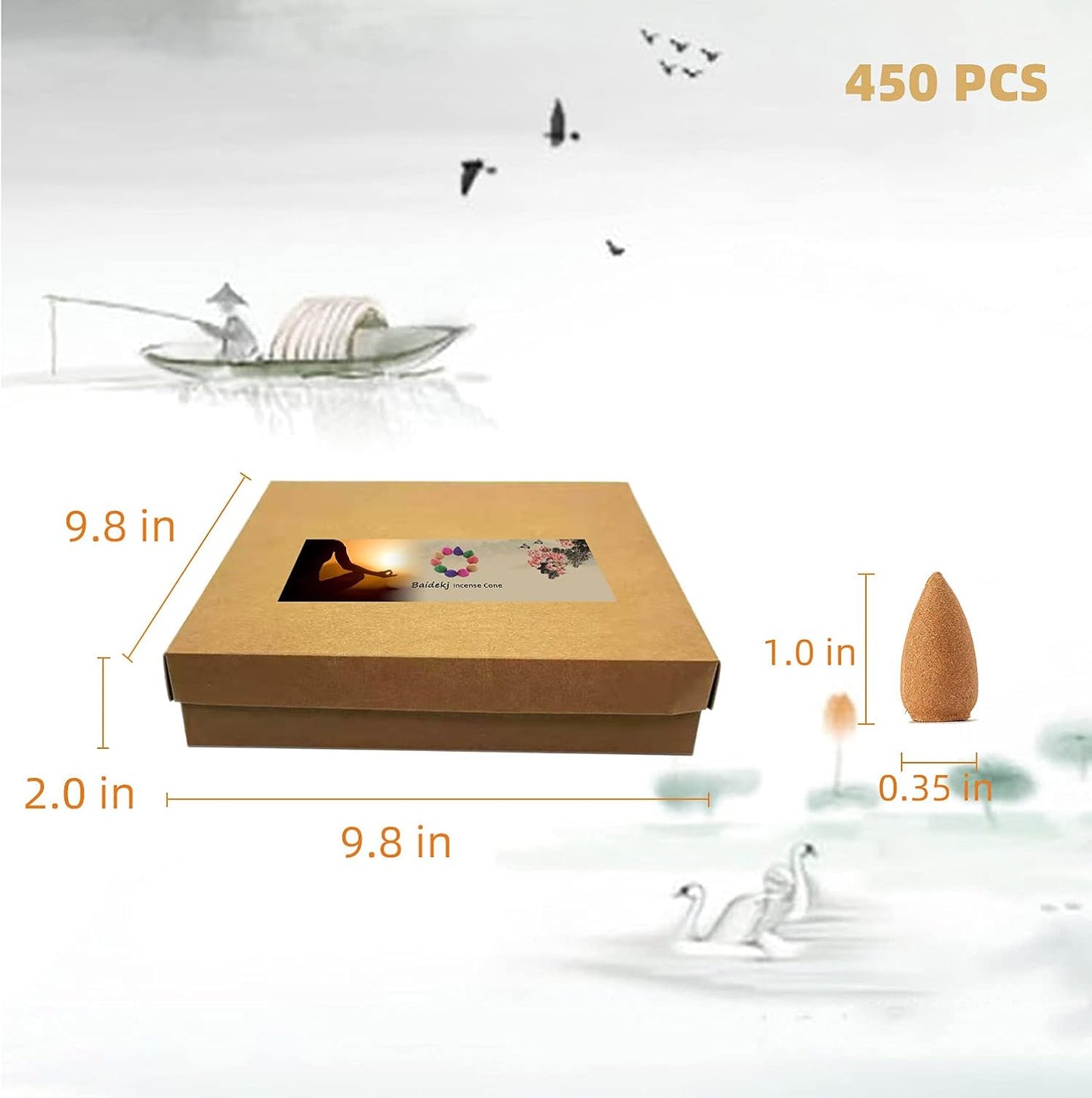 450 Pcs Backflow Incense Cones - Waterfall Incense Cone, 9 Natural Plant Fragrances, Burner Holder