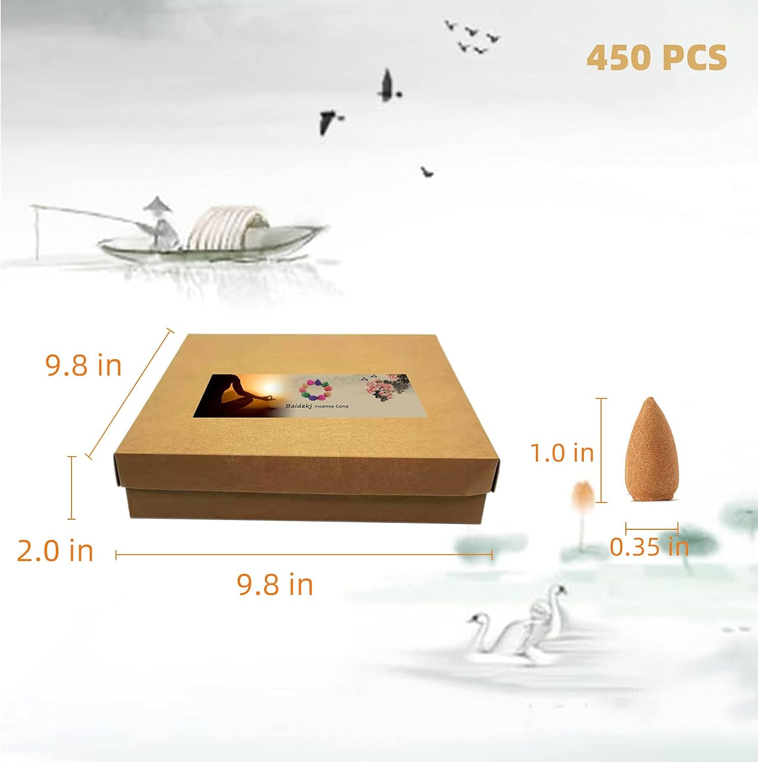 450 Pcs Backflow Incense Cones - Waterfall Incense Cone, 9 Natural Plant Fragrances, Burner Holder