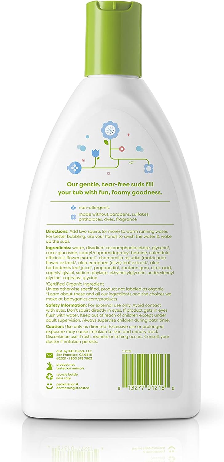 Babyganics Bubble Bath, Gently Cleanses, Fragrance Free, 20 Fl Oz (Pack of 2), Packaging May Vary