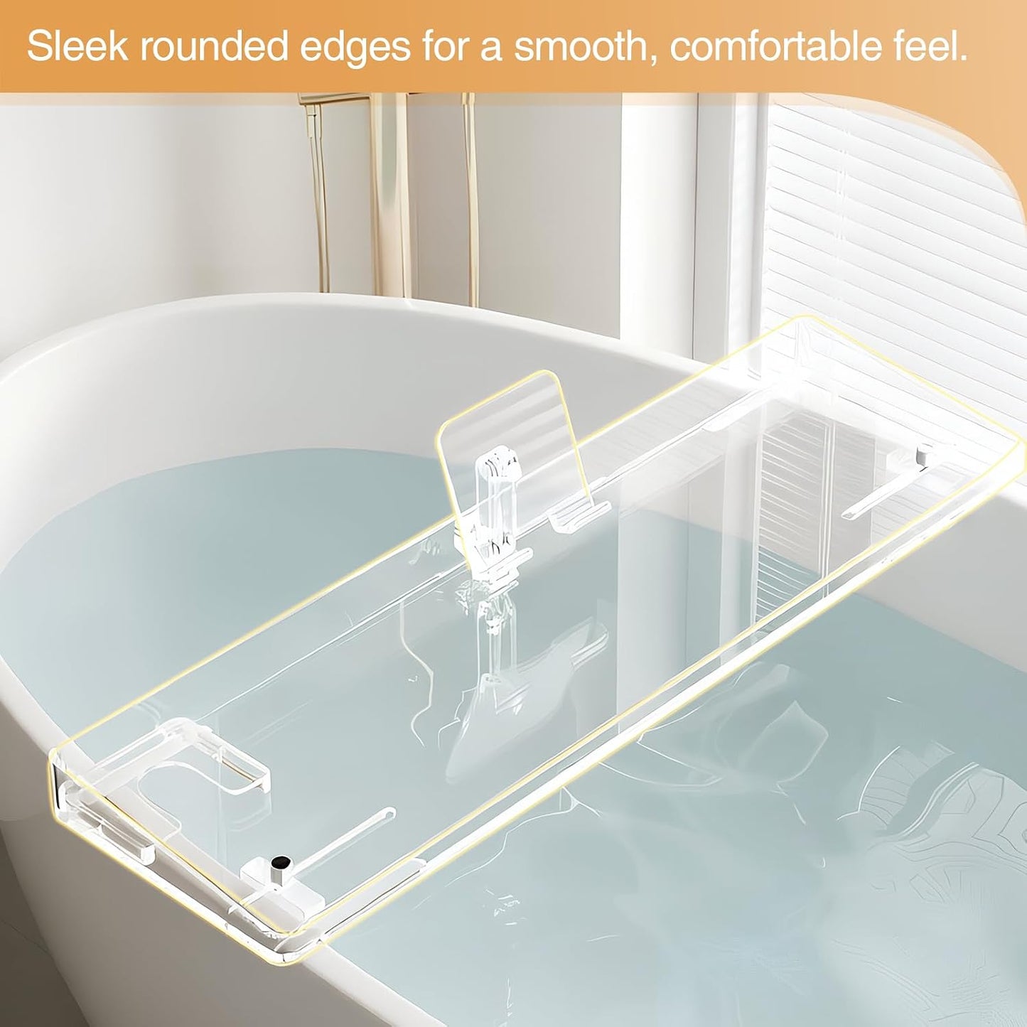 Bathtub Tray, Acrylic Bath Caddy with Adjustable Lock - Sweet Gift for Birthdays, Weddings, Anniversaies, and Housewarmings, Clear