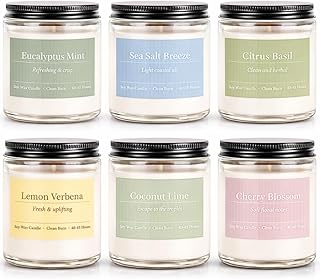 Scented Candles Gift Set,6 Pack Spring Summer Soy Wax Aromatherapy Candles,Lemon Verbena,Coconut Lime,Sea Salt Breeze, Citrus Basil, Eucalyptus Mint & Cherry Blossom