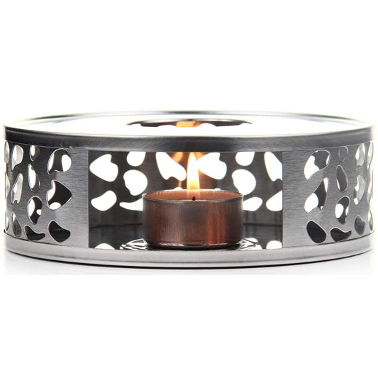 Teabloom Silhouette Tea Warmer - Brushed Stainless Steel Teapot Warmer with Tealight Holder and Candle