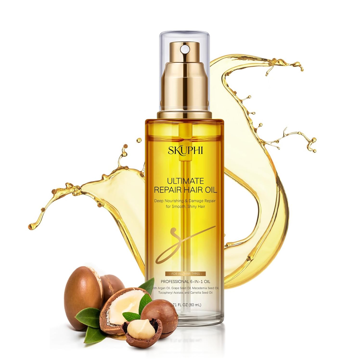 Hair Oil Spray Argan Oil of Morocco for Hair Healing Cold-Pressed Moroccan Argan Oil Serum Mist for Dry Damaged Frizzy Curly Hair Nourishing Treatment Heat Protector 80ml/2.7 fl.oz