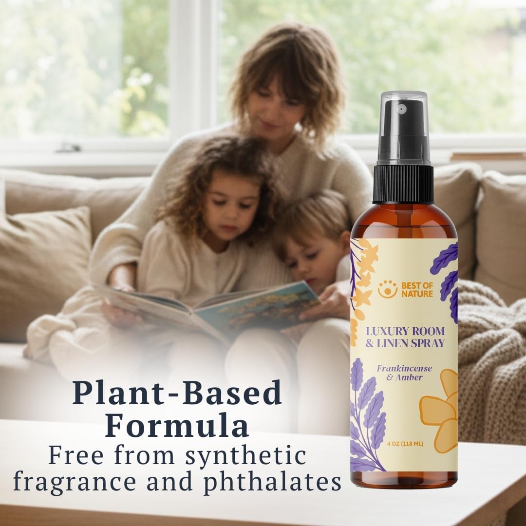 Best of Nature Luxury Room & Linen Spray – All-Natural Essential Oil Air Freshener for Home, Bedroom, Bathroom & Linens – Plant-Based, Family-Safe, Relaxing Aromatherapy Mist (Frankincense & Amber)