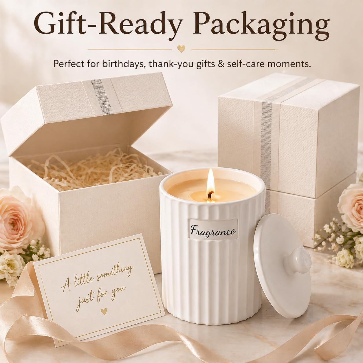 Viyffo 6.35oz Scented Candle - Lavender & Eucalyptus, Small Non Toxic Soy Candles, 30-40 Hours Long Lasting, Matte White Ceramic Jar, Luxury Home Fragrance, Elegant Room Decor & Premium Birthday Gift