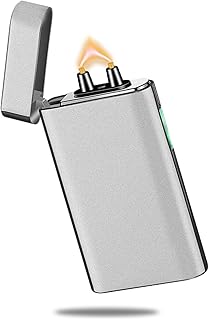 Electric Arc Lighter Rechargeable USB C Lighter Electric Plasma Lighters Windproof Fancy Cool Lighters with Upgrade Battery Safety Switch for Candles, Fireworks, Incense (Matte Silver)