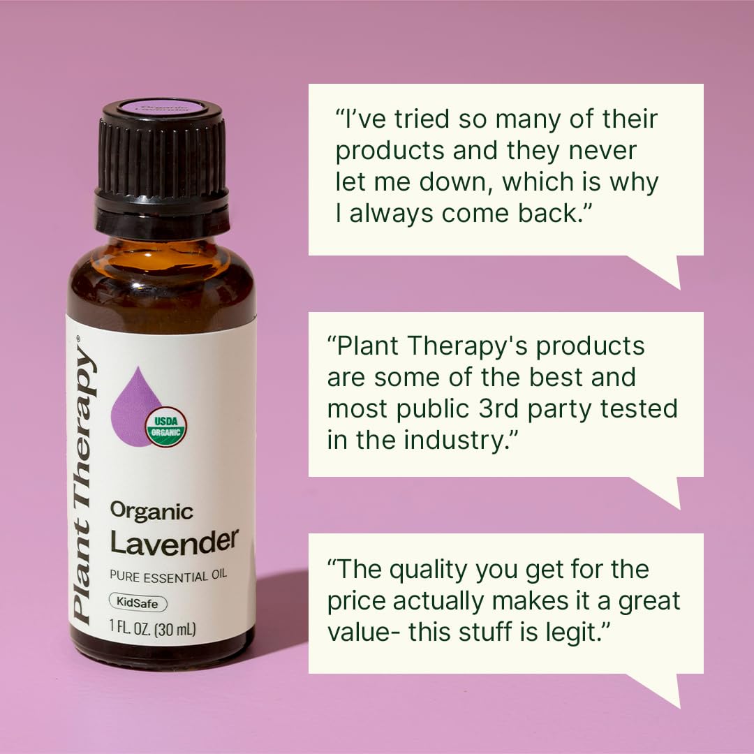 Plant Therapy Organic Lavender Essential Oil 100% Pure, USDA Certified Organic, Undiluted, Natural Aromatherapy for Diffusion & Topical Use, For Skin, Hair, Relaxation, Premium Therapeutic Grade 30 mL