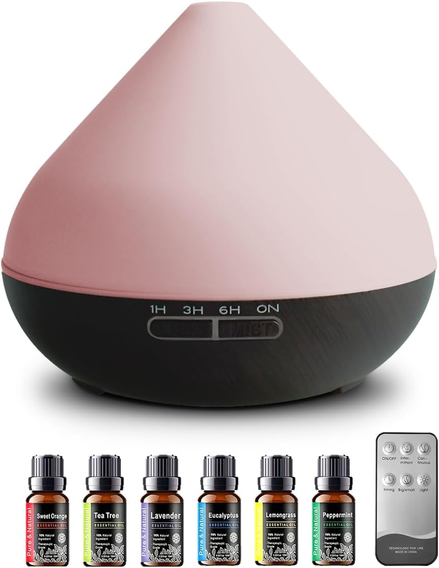 550ml Large Capacity Diffuser with Essential Oils, Aromatherapy Ultrasonic Air Humidifier for Bedroom, 7 LED Lights, Timer and Waterless Auto-Off for Home Decor Gift,Office Spa