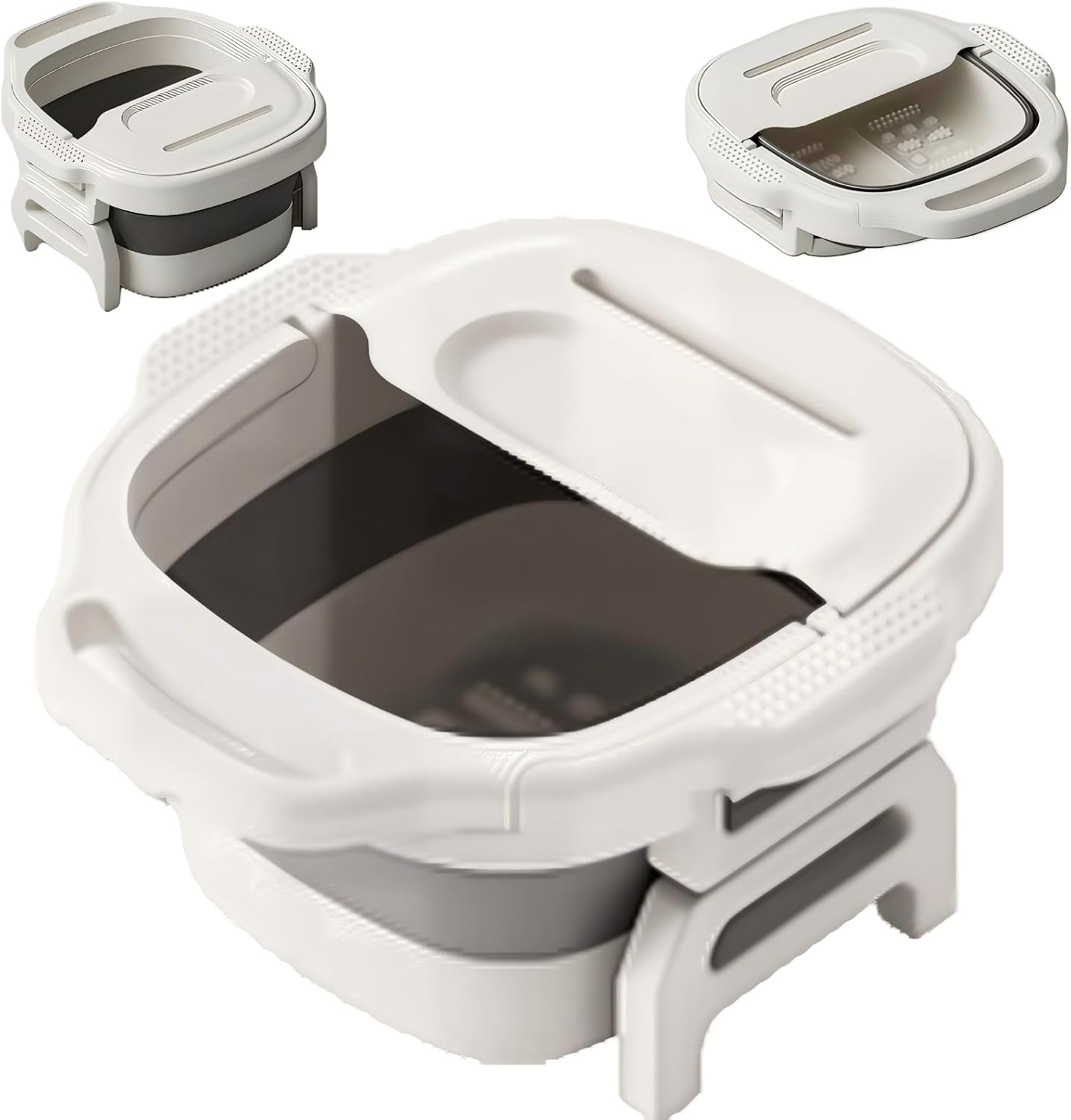 Collapsible Folding Foot Basin for Soaking Feet - Insulated Foot Bath Tub, Portable with Massage Nodes, Stable Support Legs & Lid (Sage Green/Light Gray) (White)