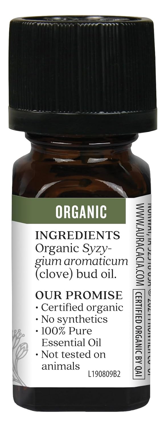 Aura Cacia 100% Pure Clove Bud Essential Oil | Certified Organic, GC/MS Tested for Purity | 7.4 ml (0.25 fl. oz.) | Syzygium aromaticum