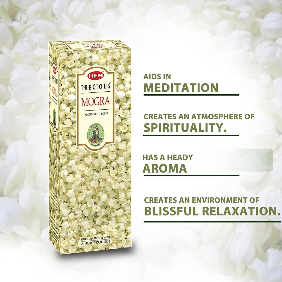 Precious Mogra - Box of Six 20 Stick Tubes, 120 Sticks Total - HEM Incense