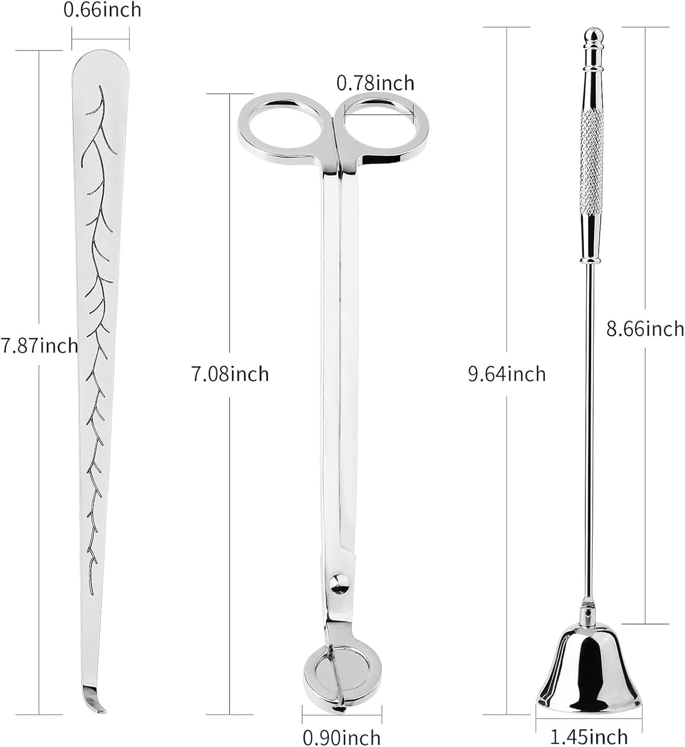 Candle Wick Trimmer, 3 in 1 Candle Accessories Set,Candle Snuffer and Wick Dipper, Candle Wick Cutter Trimmer with Gift Package for Candle Lover (Silver)