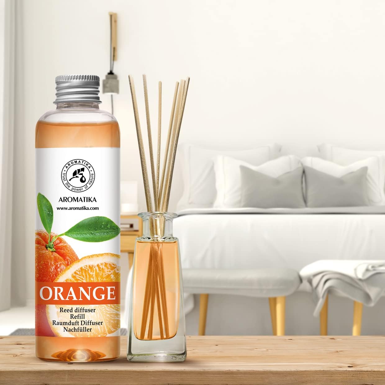 Orange Reed Diffuser Refill 6.8 fl oz (200 ml) – Room Fragrance with Natural Orange Essential Oil – Long Lasting Scent for Home and Office