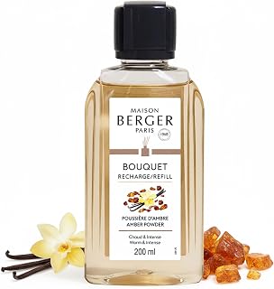 MAISON BERGER Reed Diffuser Refill, 200 ml, Amber Powder | Fragrance Refill for Reed and Ceramic Diffusers, Passive Diffusion, ~6 Weeks, No Flame or Electricity, Made in France