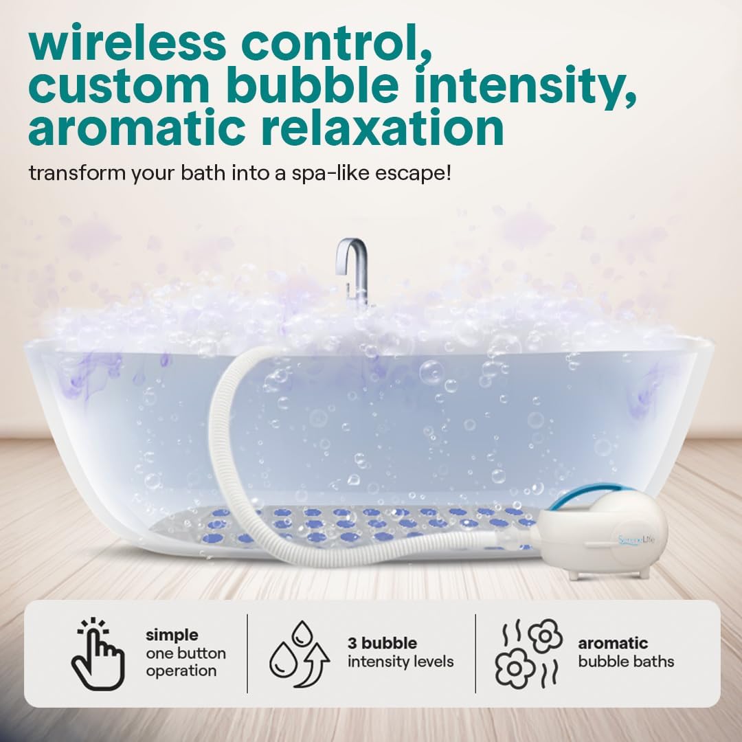 SereneLife Bubble Bath Mat for Bathtub | Motorized Air Pump Spa Bath Mat with Remote Control, Adjustable Bubbles, Non-Slip Base & Aroma Clip | Full Body Support 47" Waterproof Jacuzzi Mats for Bathtub