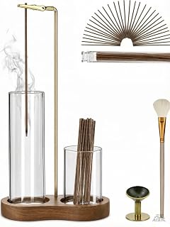 Incense Holder, 3 in 1 for Sticks with Detachable Anti-Ash Flying Incense Burner with Glass Ash Catcher andSticks Organizer Handmade Wooden Tray for Meditation Yoga Room Decor Package