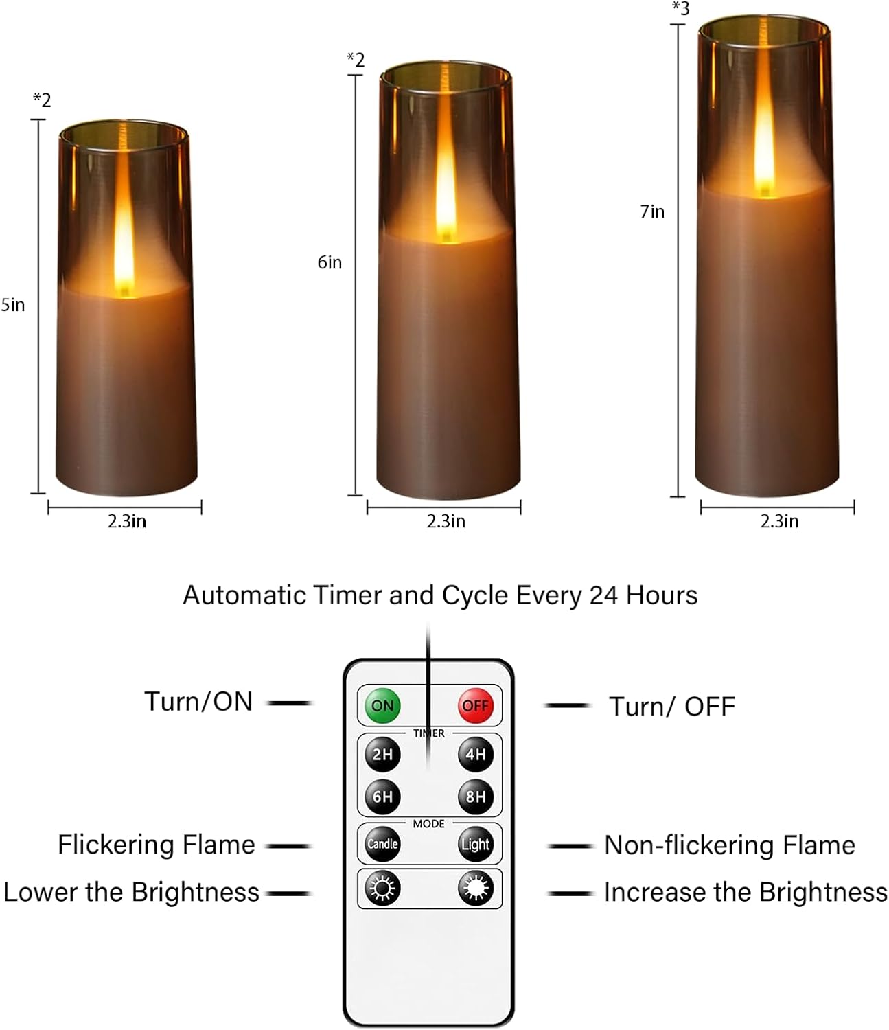 kakoya Flameless LED Candles Upgraded Realistic Flickering Flame,7Pcs Battery Operated Candles with Remote Timers,LED Pillar Candles for Home Decor,Christmas,and Parties（Grey）