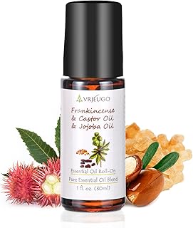 Organic Frankincense, Castor & Jojoba Oil Roll-On – 100% Pure Essential Oil Blend for Face & Body | Nourishing & Hydrating Body Firming Rollerball 30ML