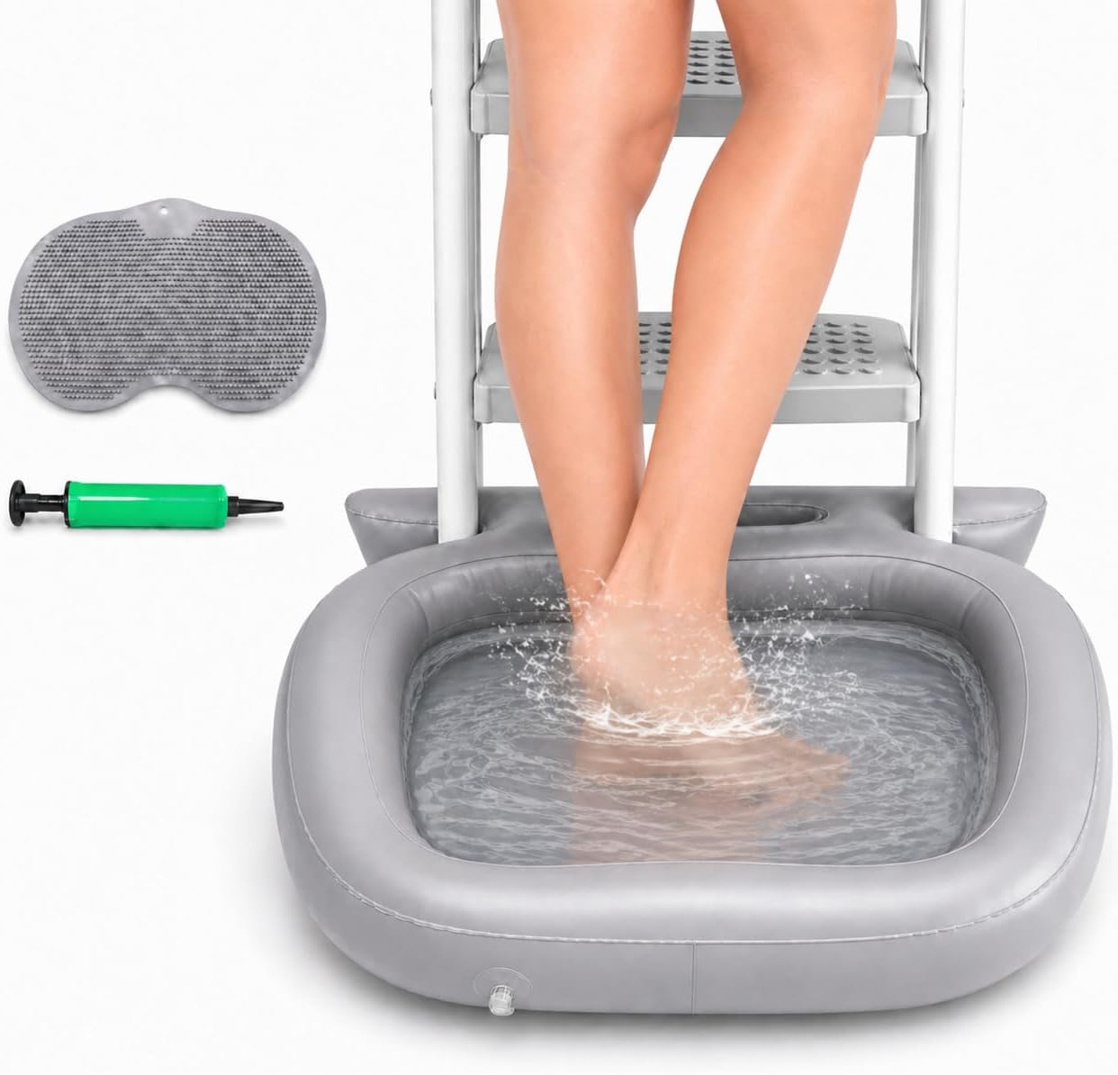 Inflatable Pool Foot Bath Basin, Portable Foot Wash Basin with Pump for Pool Entry Ladder, Above Ground Pools and Beach