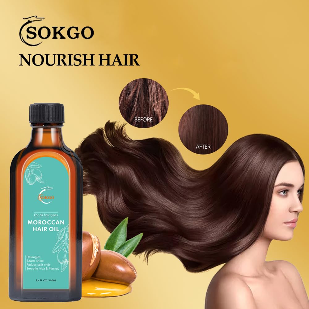 Moroccan Argan Treatment Hair Oil for Luxurious Hair Care and Repair, Extra Strength Argan Treatment Hair Oil Treatment for Split Ends, Frizzy Hair and Flyaways (1, 100, Milliliters)