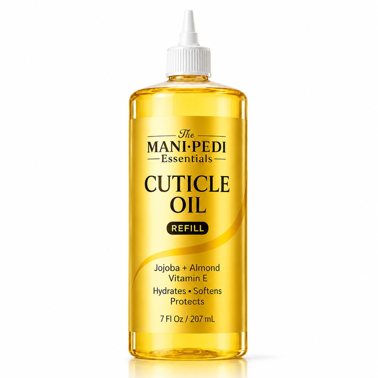 Professional Cuticle Oil Refill/Bulk Pack with precision nozzle for easy refilling - 7 Fl Oz. Enriched with Jojoba Oil, Vitamin E & Sweet Almond Oil. Nail Tech Supplies for Nourished Nails & Cuticles