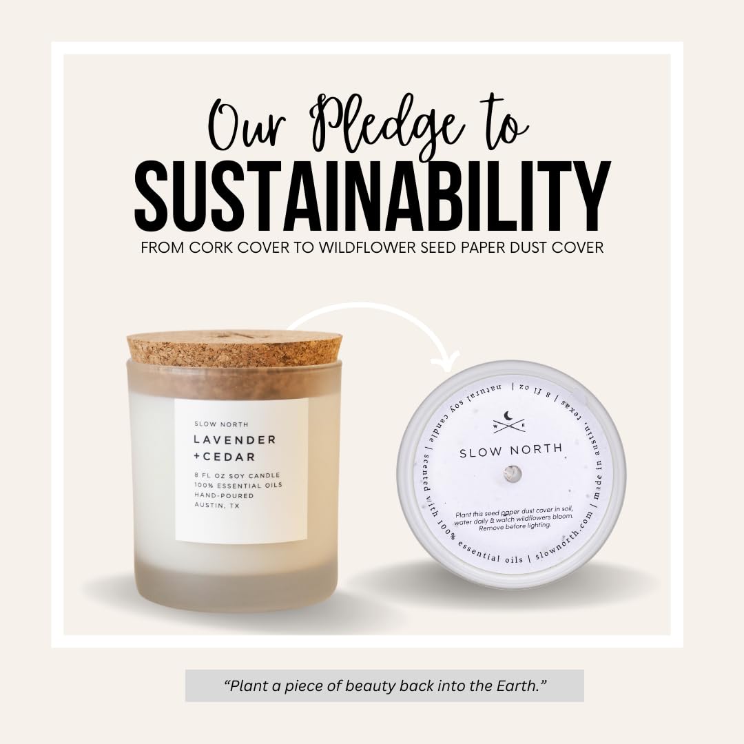 Slow North Lavender + Cedar Candle - Essential Oils and Pure Soy Wax Candle in a Reusable Frosted Glass Jar - A Unique Scented Candle Hand-Poured in the USA (8 oz)