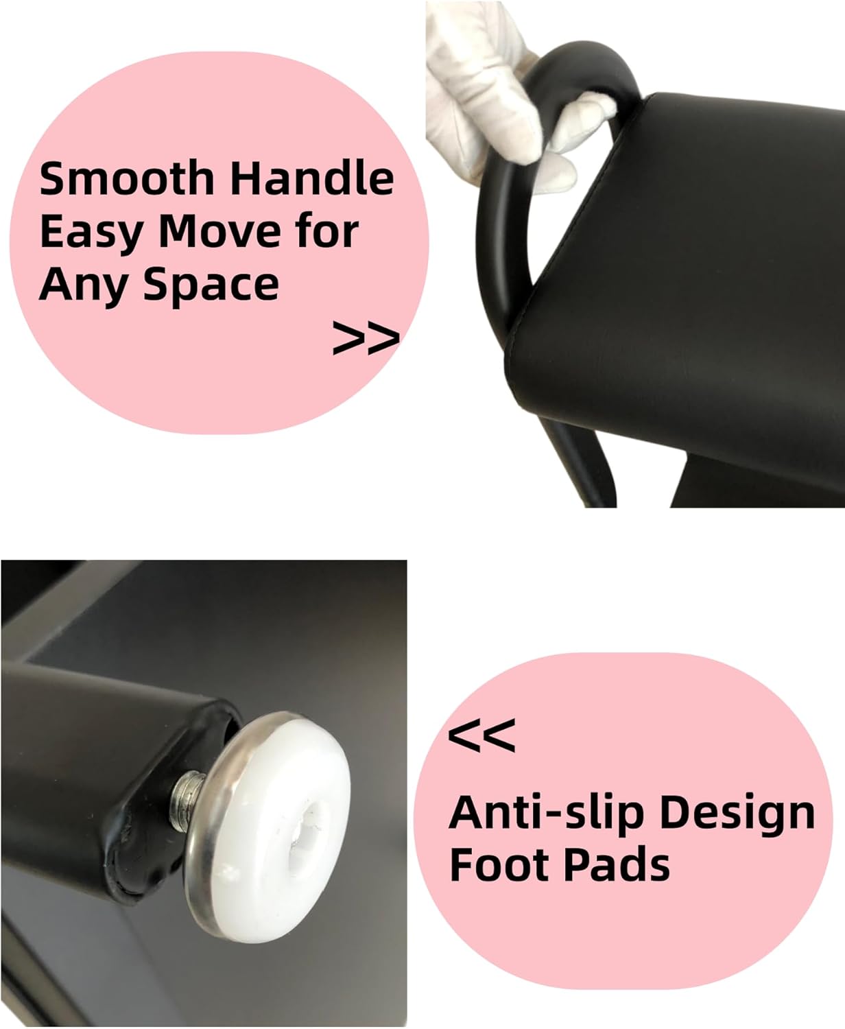 Foot Bath Spa Trolley Cart, Heavy-Duty Reinforced Frame Pedicure Stool with Magnifier Lamp Hole & Foot Rest, Ergonomic Multi-Purpose Foot Massage Manicure Station for Salon/Home, Black