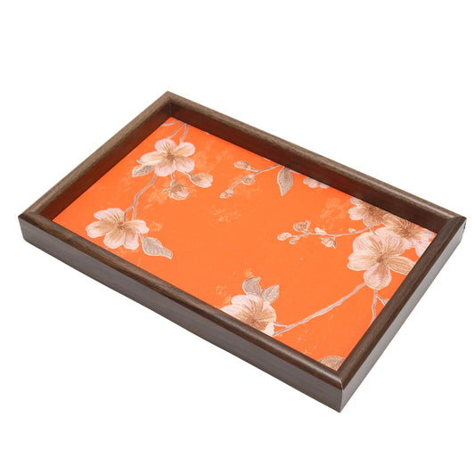 Wooden Valet Tray with Floral Base
