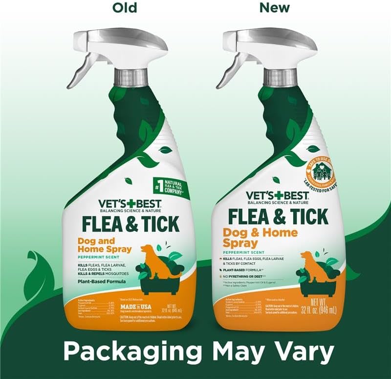Vet’s Best Indoor Flea and Tick Spray – Dog Flea and Tick Treatment for Home, Plant-Based Formula with Natural Oils, Kills Fleas, Eggs & Ticks on Contact, Made in USA, 32 oz