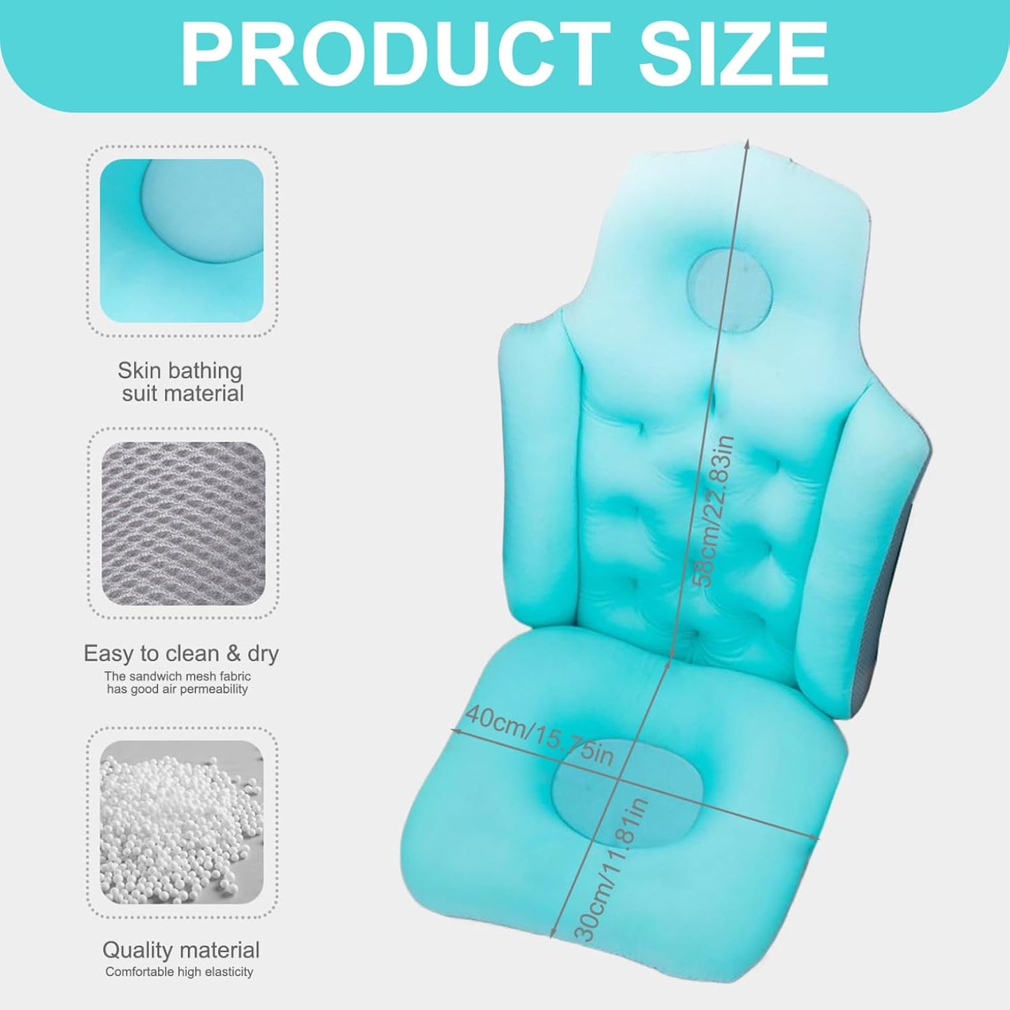 Bathtub Pillow Full Body Bath Pillow, Soft Bathtub Non-Slip, Quick Drying Tub for, Breathable Folding Bath Cushion for Tub