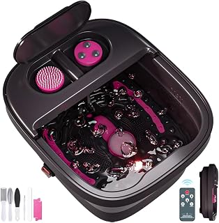 Collapsible Foot Spa Bath Massager with Heat, Remote, Temperature Control, Timer, Foot Soaking Tub with 3 Pedicure Attachments and Foot Pedicure Kit