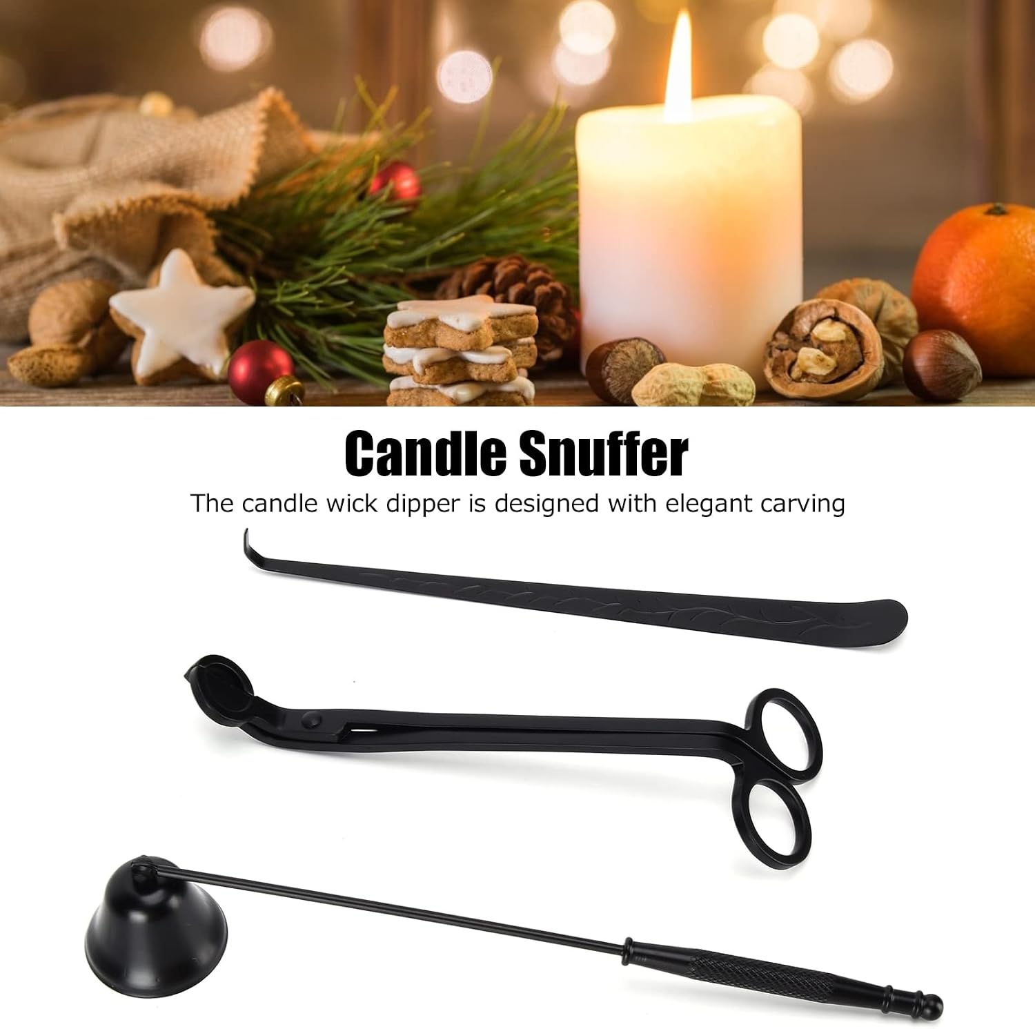 3PCS Candle Accessory Set,3 in 1 Candle Care Kit,Candle Wick Trimmer Cutter,Snuffer Extinguisher Wick Dipper Supplies for Candle Lover (Black)