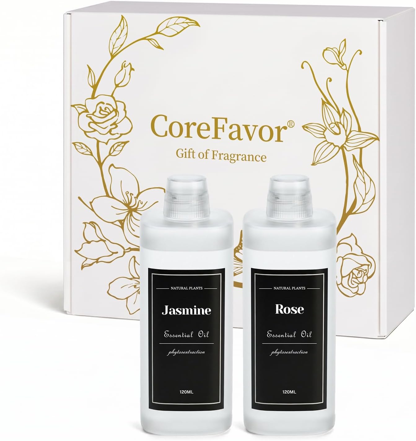 4.06 fl oz (120ml) Diffuser Oil for Home Fragrance Diffusers, Plant-Based & Alcohol-Free, Hotel Collection Essential Oil for Bedroom, Bathroom, Office, Car (Jasmine+Rose)