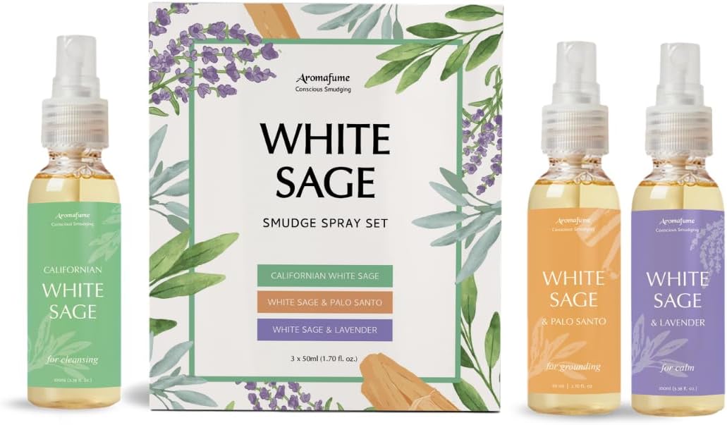 White Sage Smudge Spray Mist Gift Set by Aromafume | 3x50ml | White Sage with Lavender & Palo Santo | Air Freshener Sprays for Home, Fabric & Linen Mist | For Cleansing Negative Energy & Protection