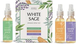 White Sage Smudge Spray Mist Gift Set by Aromafume | 3x50ml | White Sage with Lavender & Palo Santo | Air Freshener Sprays for Home, Fabric & Linen Mist | For Cleansing Negative Energy & Protection