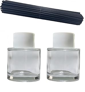 2 PCS Reed Diffuser Bottles Empty, 10Pcs Reed Diffuser Stick, Diffuser Bottle Capacity 50ml (1.7oz) Diffuser Stick 3.5mm-190mm, Suitable for Home, Hotel, Restaurant, Office Aromatherapy Tasks