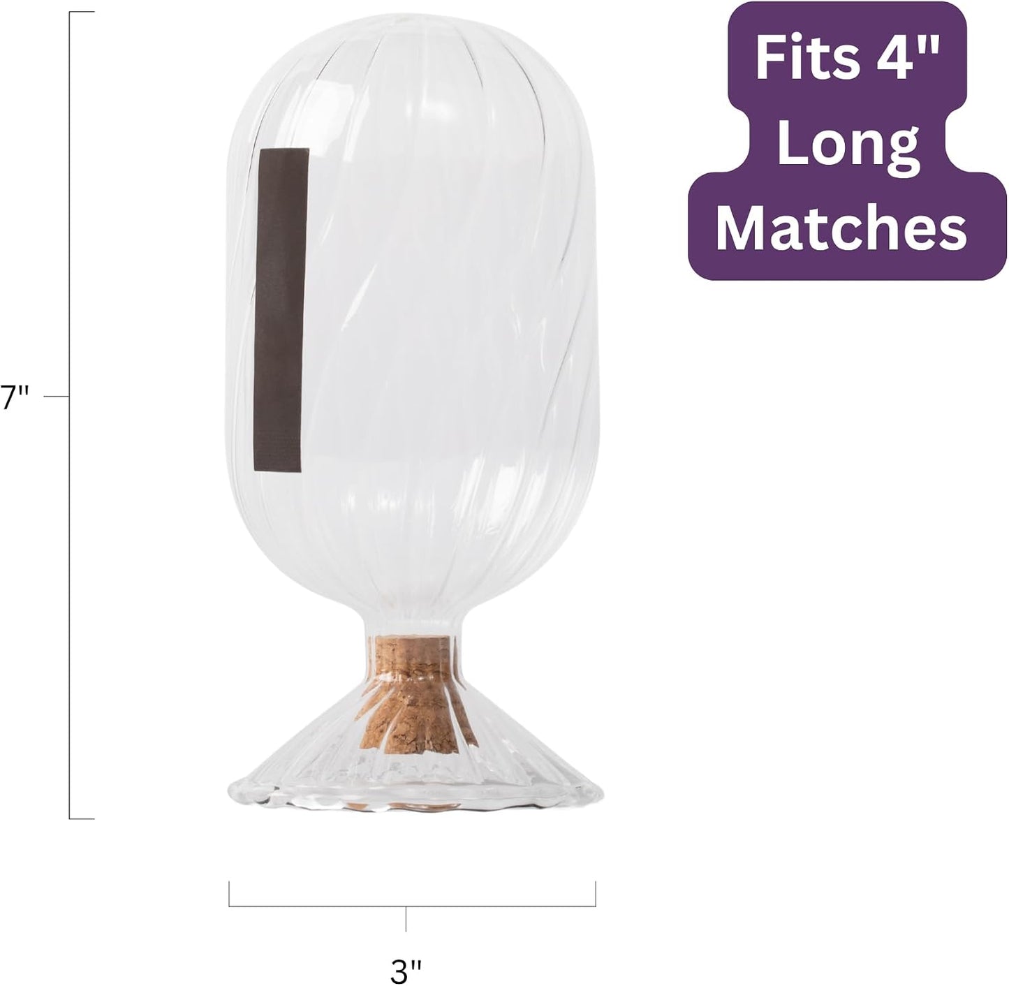 Premium Helix Glass Cloche - Decorative Jar with Striker. Holder for Long Matches for Candles, Fireplace, Bathroom Accessories, Bath Salts. Includes Attachable Match Striker. (No Matches)
