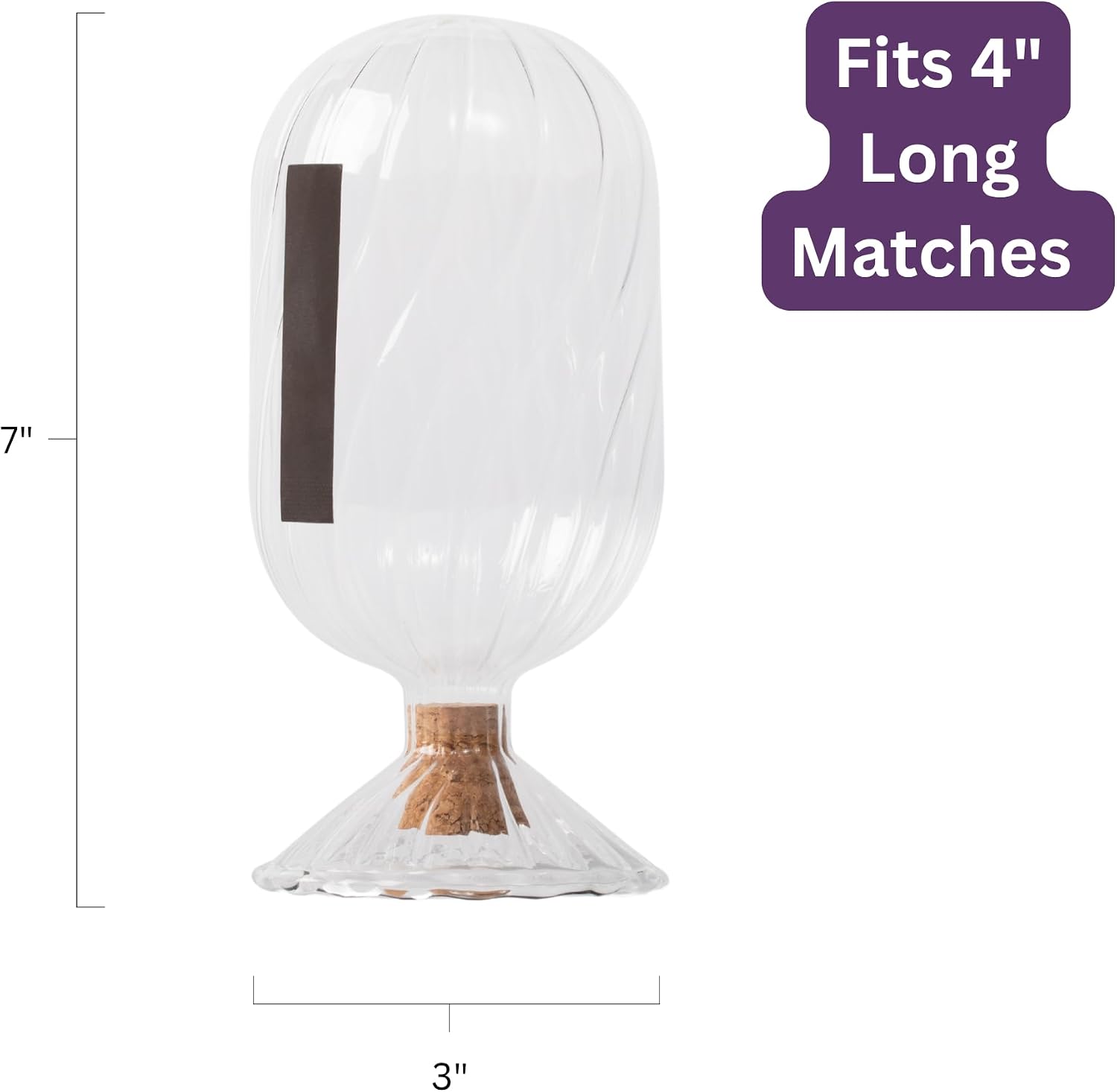 Premium Helix Glass Cloche - Decorative Jar with Striker. Holder for Long Matches for Candles, Fireplace, Bathroom Accessories, Bath Salts. Includes Attachable Match Striker. (No Matches)