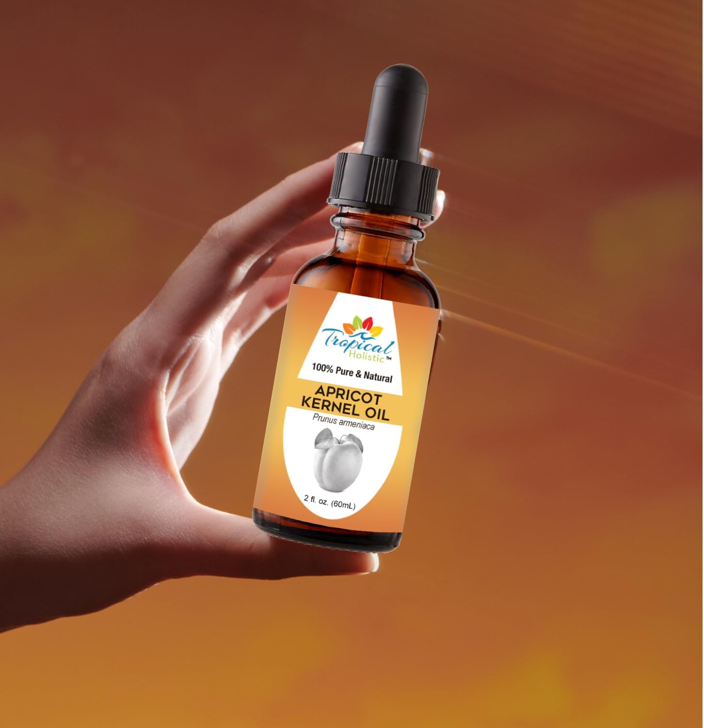 Tropical Holistic 100% Pure Organic Apricot Kernel Oil, 2 oz - Natural Cold-Pressed Apricot Seed Oil from Turkey - Ideal for Massage, Skincare, Hair, Body, Aromatherapy for Men & Women