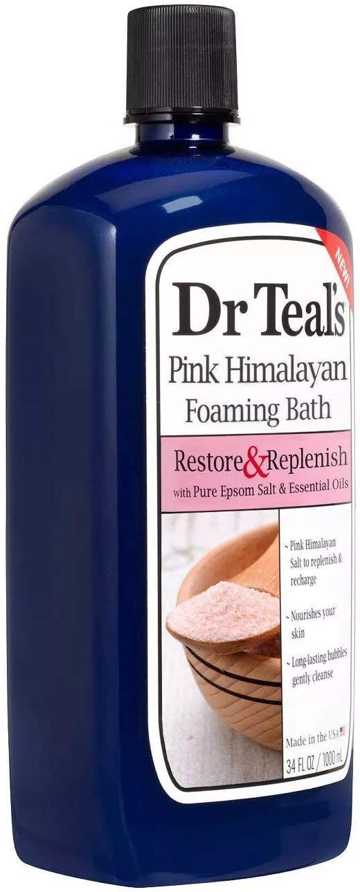 Dr Teal's Pink Himalayan Salt Foam Bath Gift Set (3 Pack, 34oz Ea.) - Essential Bergamot & Sweet Orange Oils Blended with Pure Epsom Salt Soothes The Senses & Provides Relief from Stress
