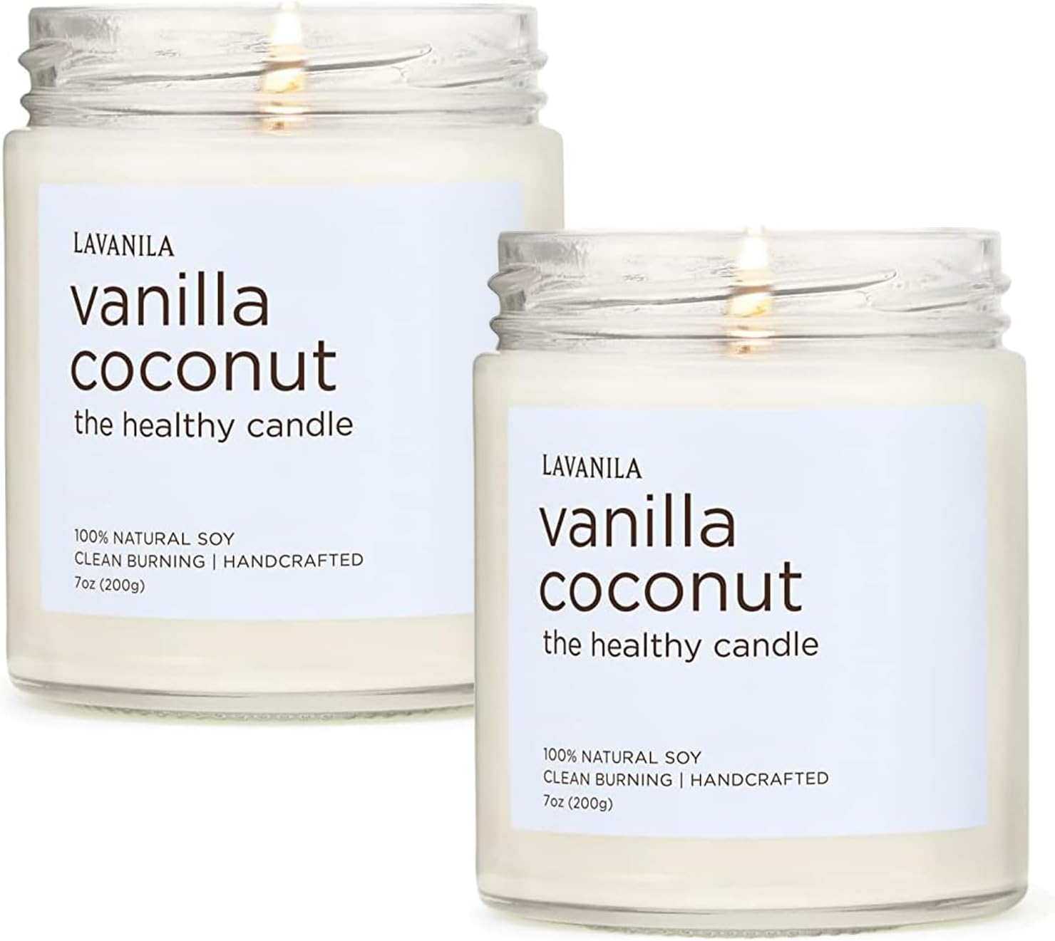 Lavanila Vanilla Coconut Scented Natural Soy Candle (2-Pack) - Handcrafted, Clean Burning 50 Hour Burn Time, 7 oz Each