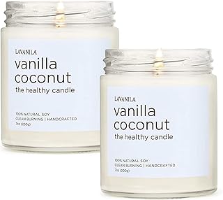Lavanila Vanilla Coconut Scented Natural Soy Candle (2-Pack) - Handcrafted, Clean Burning 50 Hour Burn Time, 7 oz Each