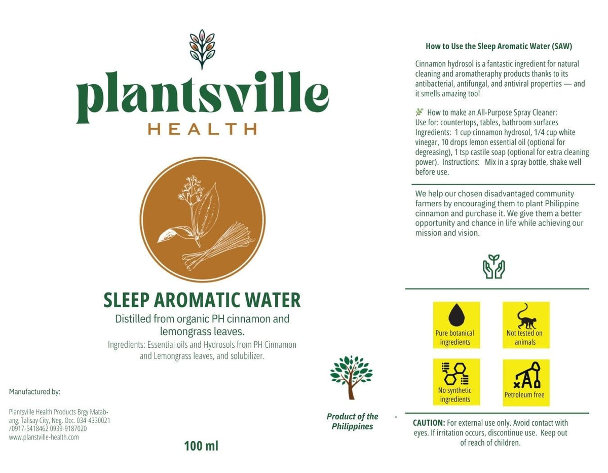 Organic Philippine Cinnamon &amp; Lemongrass Sleep Aid Water to sleep better, 100 ml (3.38 US fl oz) x 2 pieces spray bottle, relaxation gifts with Filipino abaca &amp; hablon ribbon.