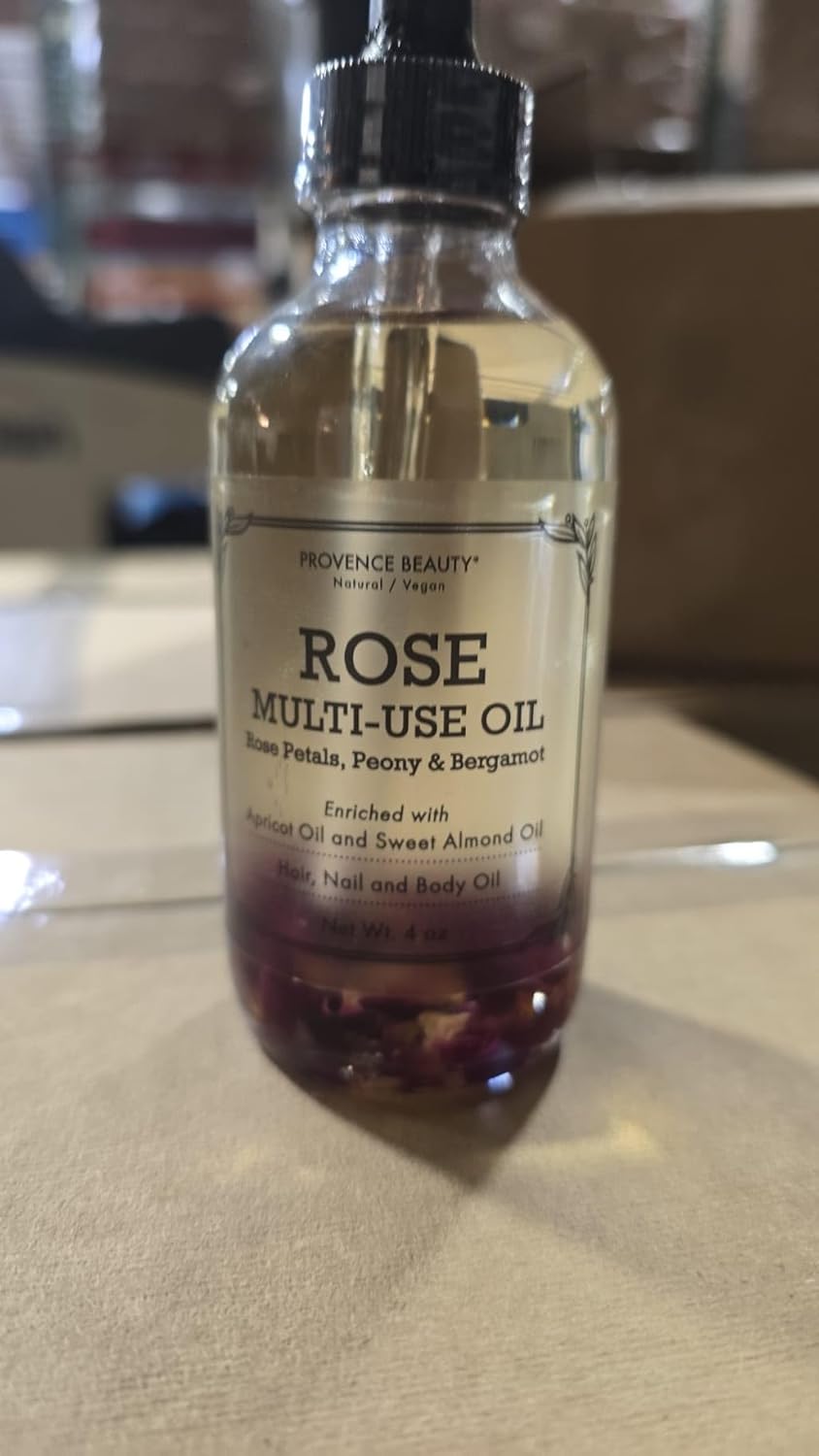 BEAUTE DE PROVENCE Multi-Use Oil for Face, Body and Hair - Organic Blend of Apricot, Vitamin E and Sweet Almond Oil Moisturizer for Dry Skin, Rose Petals, Bergamot Essential Oil - 4 Fl Oz