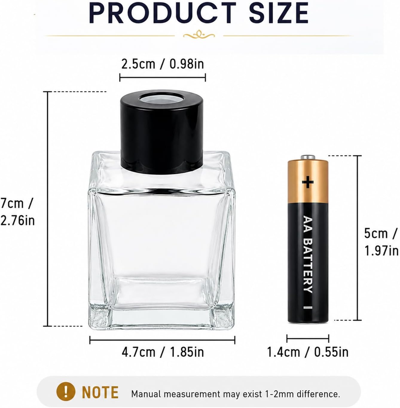 50ml Square Glass Diffuser Bottles Set of 4 Clear Aromatherapy Reed Diffuser Bottles with Black Caps Empty Essential Oil Fragrance Bottles for Home Decor DIY Perfume Diffuser
