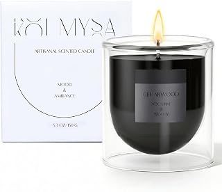 Cedar and Pine Scented Black Candle for Women Mens, Soy Wax Non Toxic Unique Small Glass Jar Candles & Spiritual Gifts for Home Rooms Fragrance